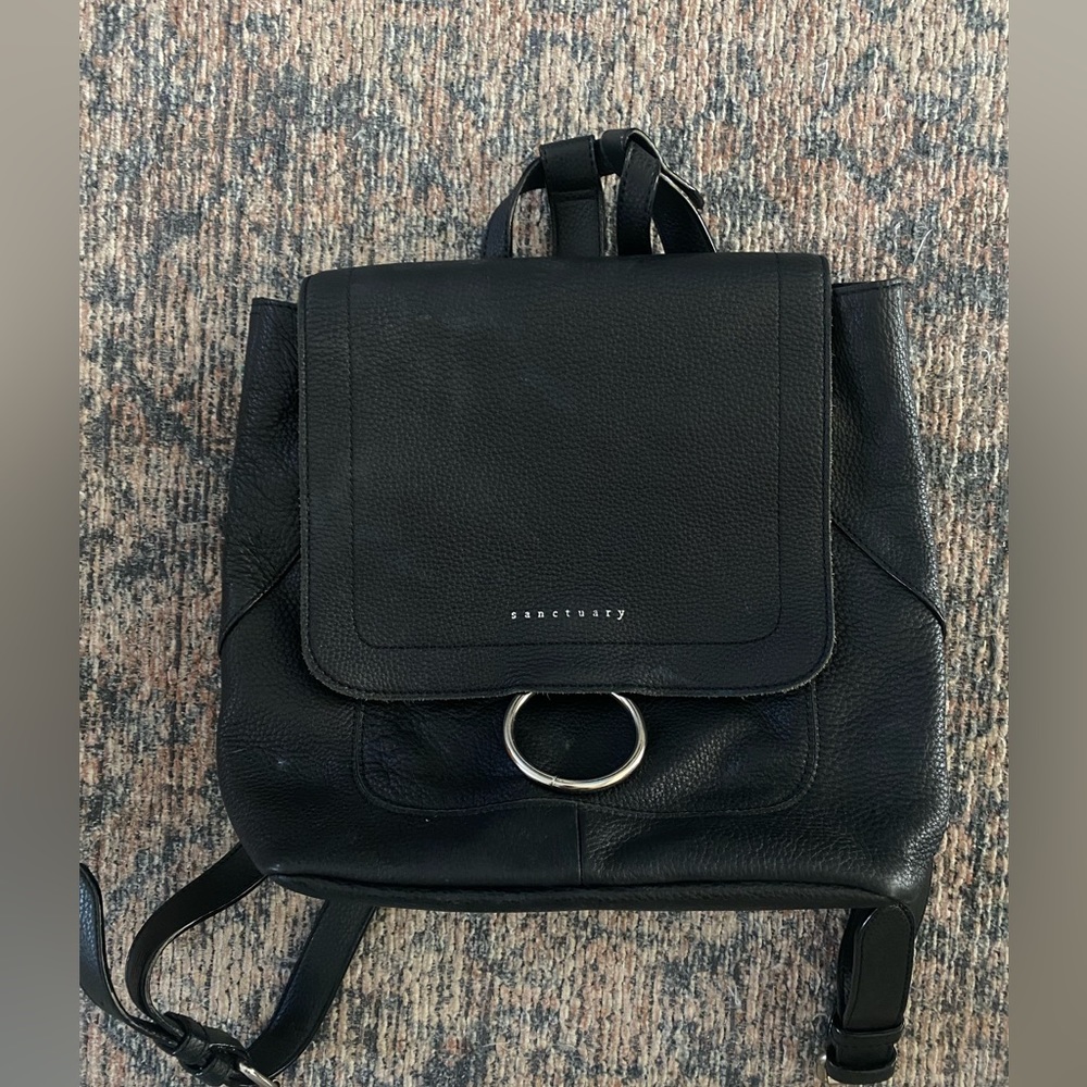 Sanctuary Black Leather Backpack Purse 100% Leather